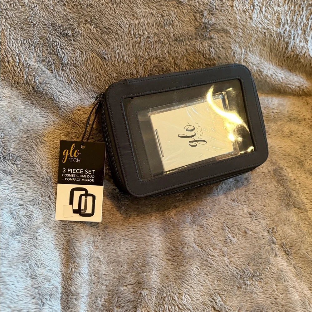NWT Glo Tech Black Travel Organizer Set with Compact Mirror